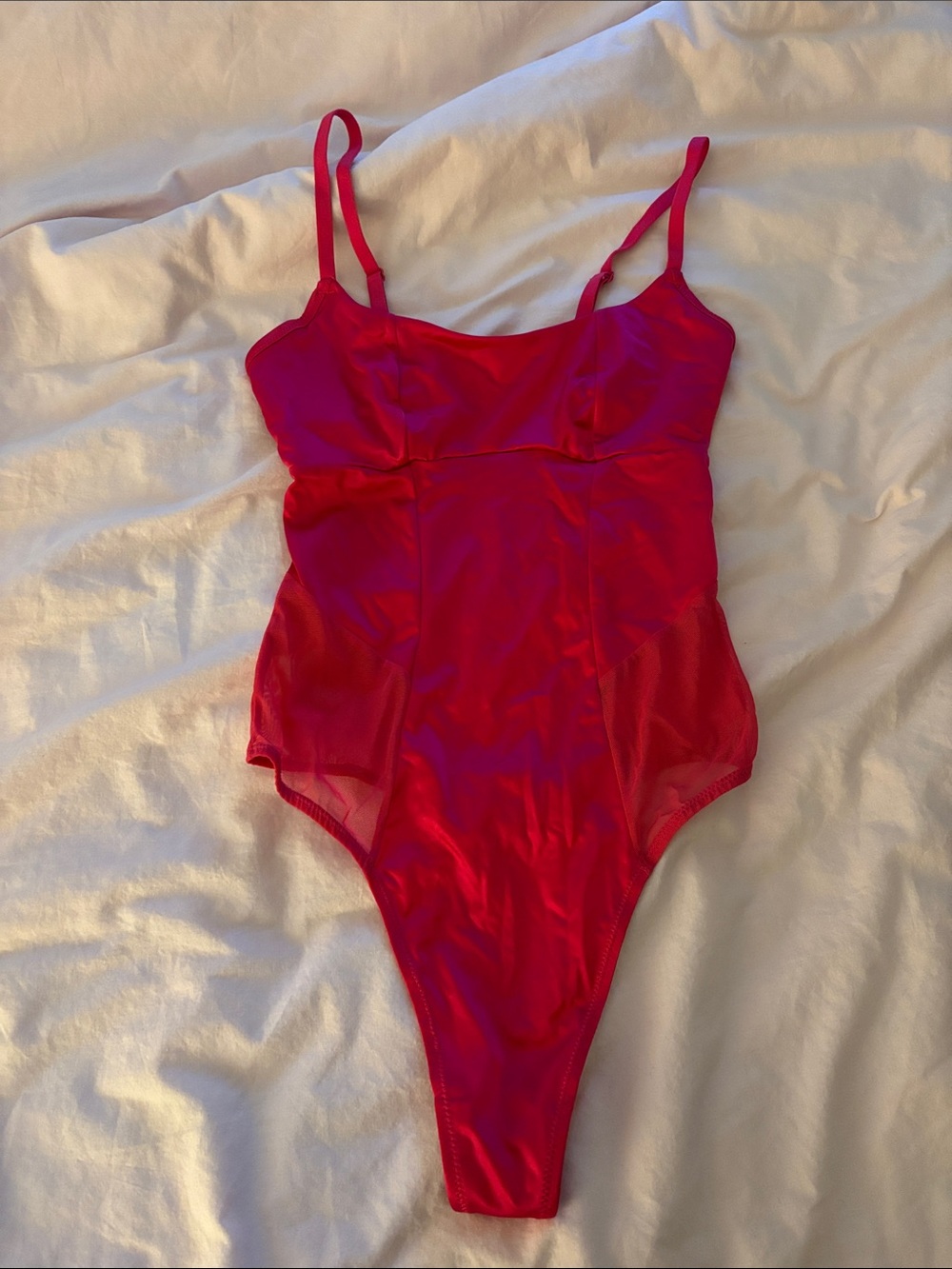 Hot Pink Women's Bodysuit with Sheer Side Panels